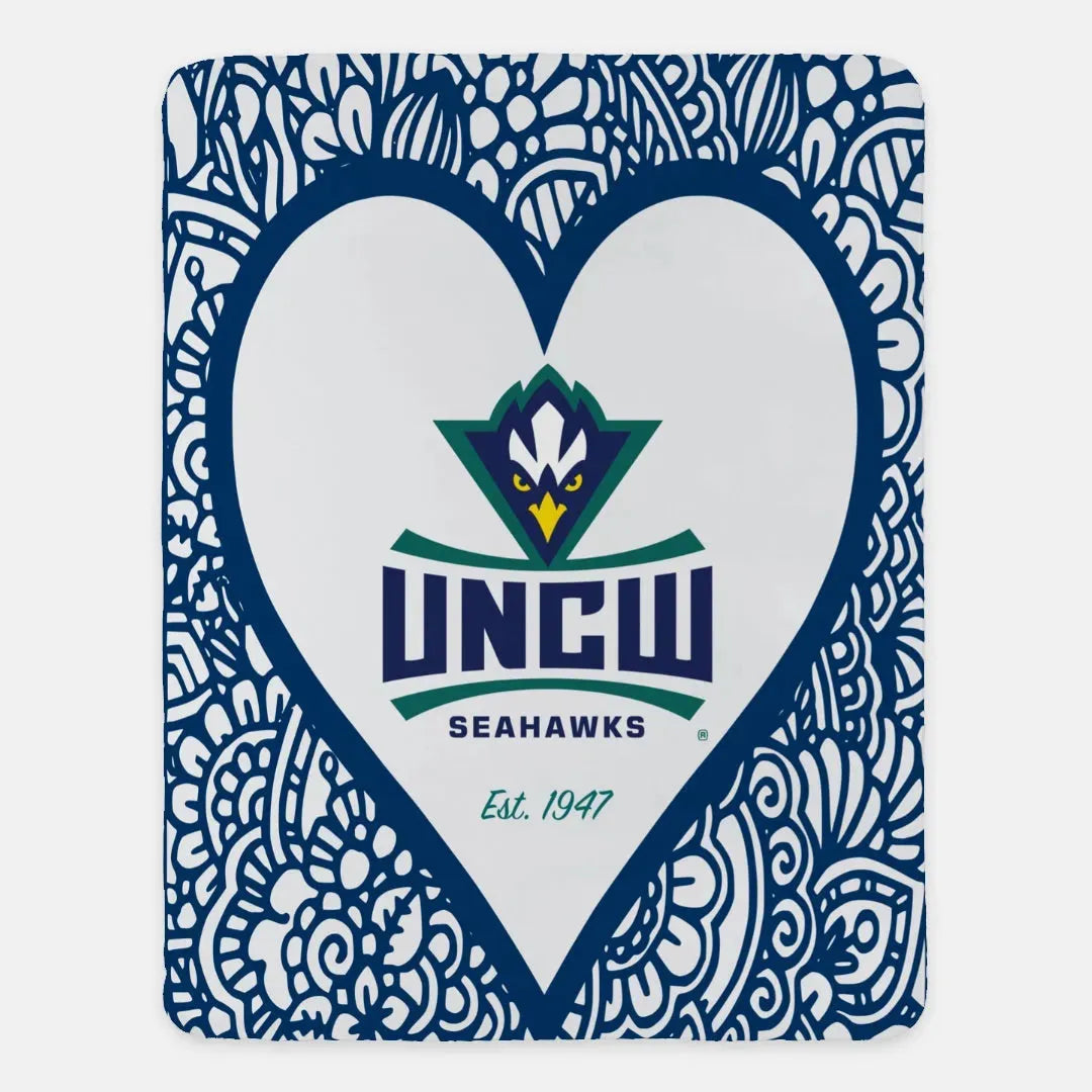 UNCW Sherpa Blanket XL 60x80 - Mandala Heart Throw Blankets