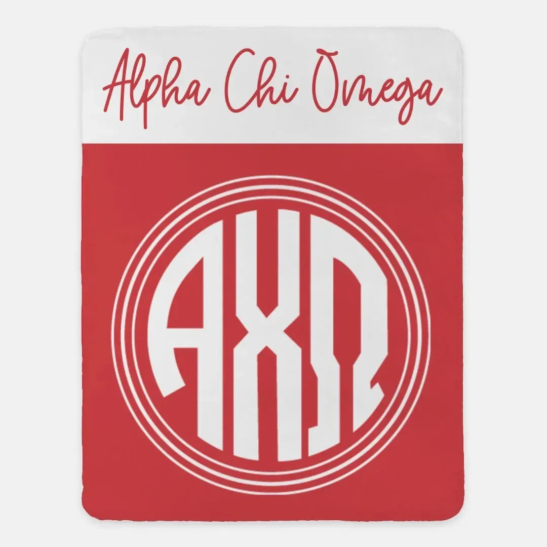 Alpha Chi Omega XL 60x80 Sherpa Throw Blanket - Wide Band Throw Blankets