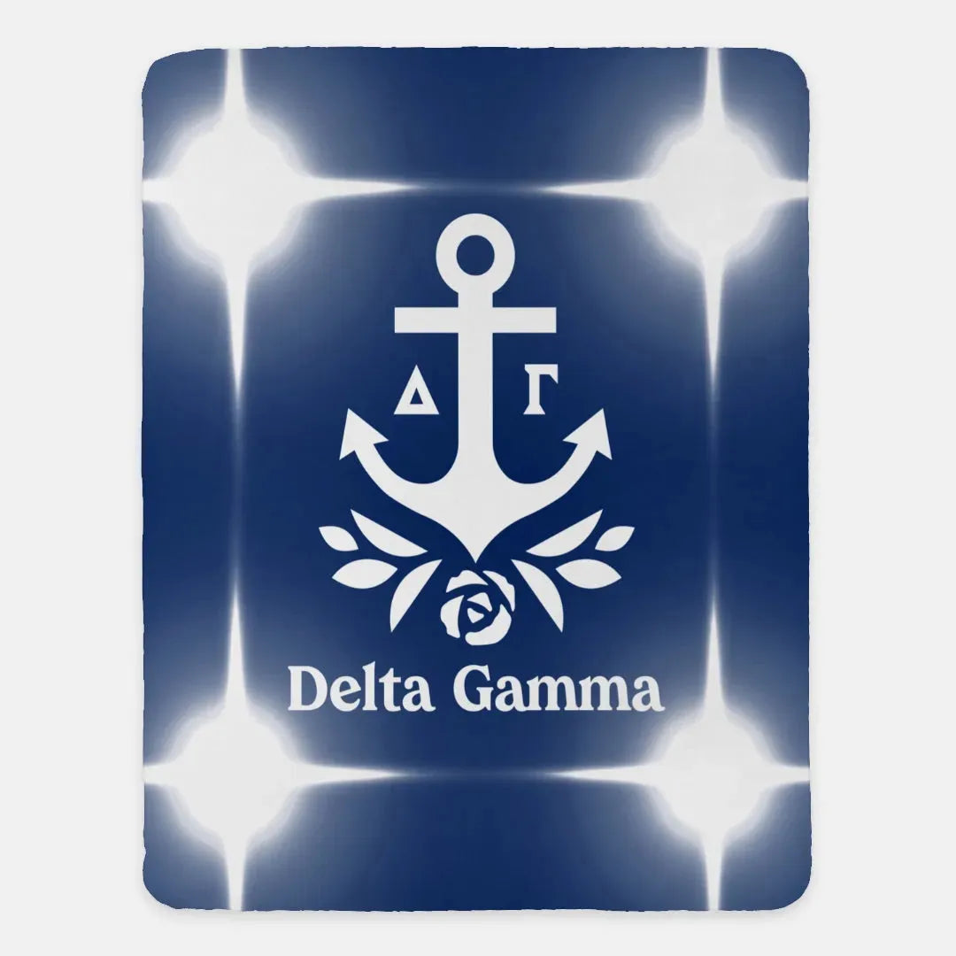 Delta Gamma XL 60x80 Sherpa Throw Blanket - Navy Flashing Lights Throw Blankets