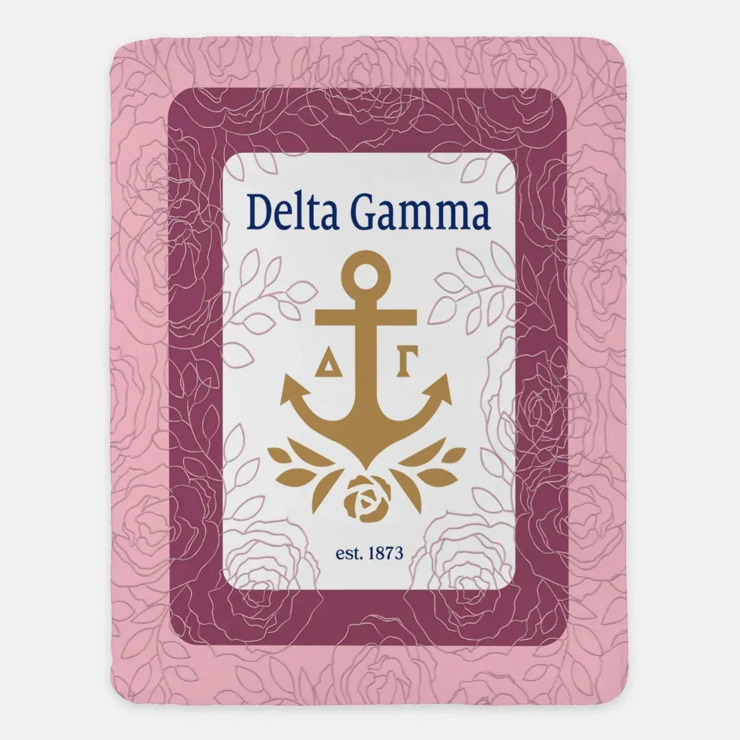 Delta Gamma XL 60x80 Sherpa Throw Blanket - Pink Floral Band Throw Blankets