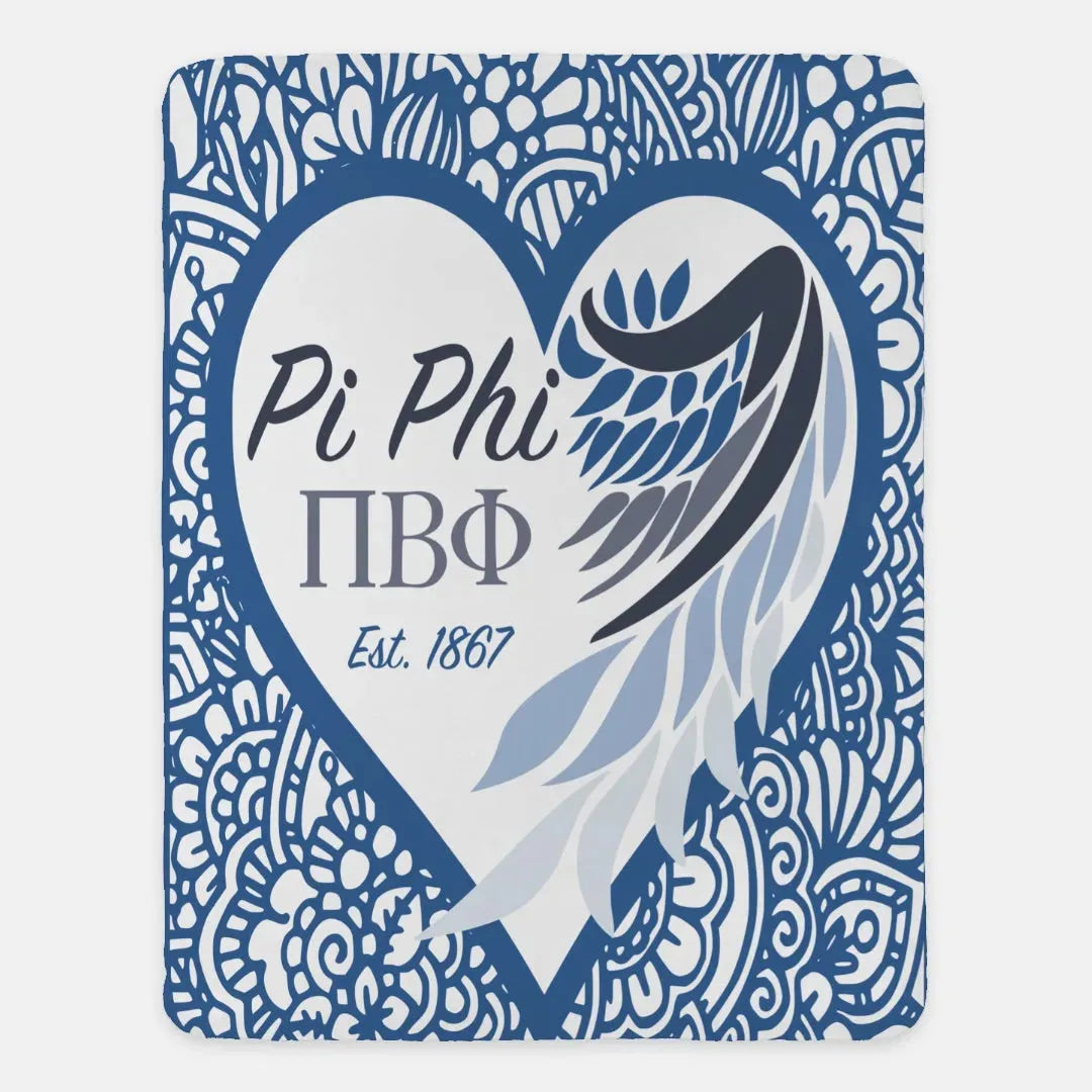 Pi Phi XL 60x80 Sherpa Throw Blanket - Mandala Heart Angel Wing Throw Blankets