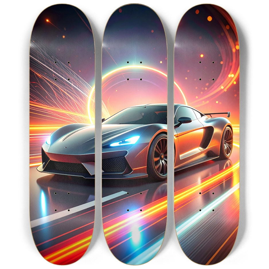 Sports Car Hyperwave 3-Panel Series Skateboard Deck Triptych Skateboard Deck