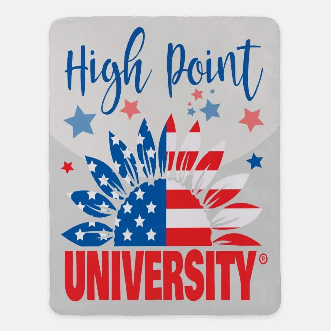 High Point University Sherpa Blanket Sunflower American Flag XL 60"x80" Throw Blankets
