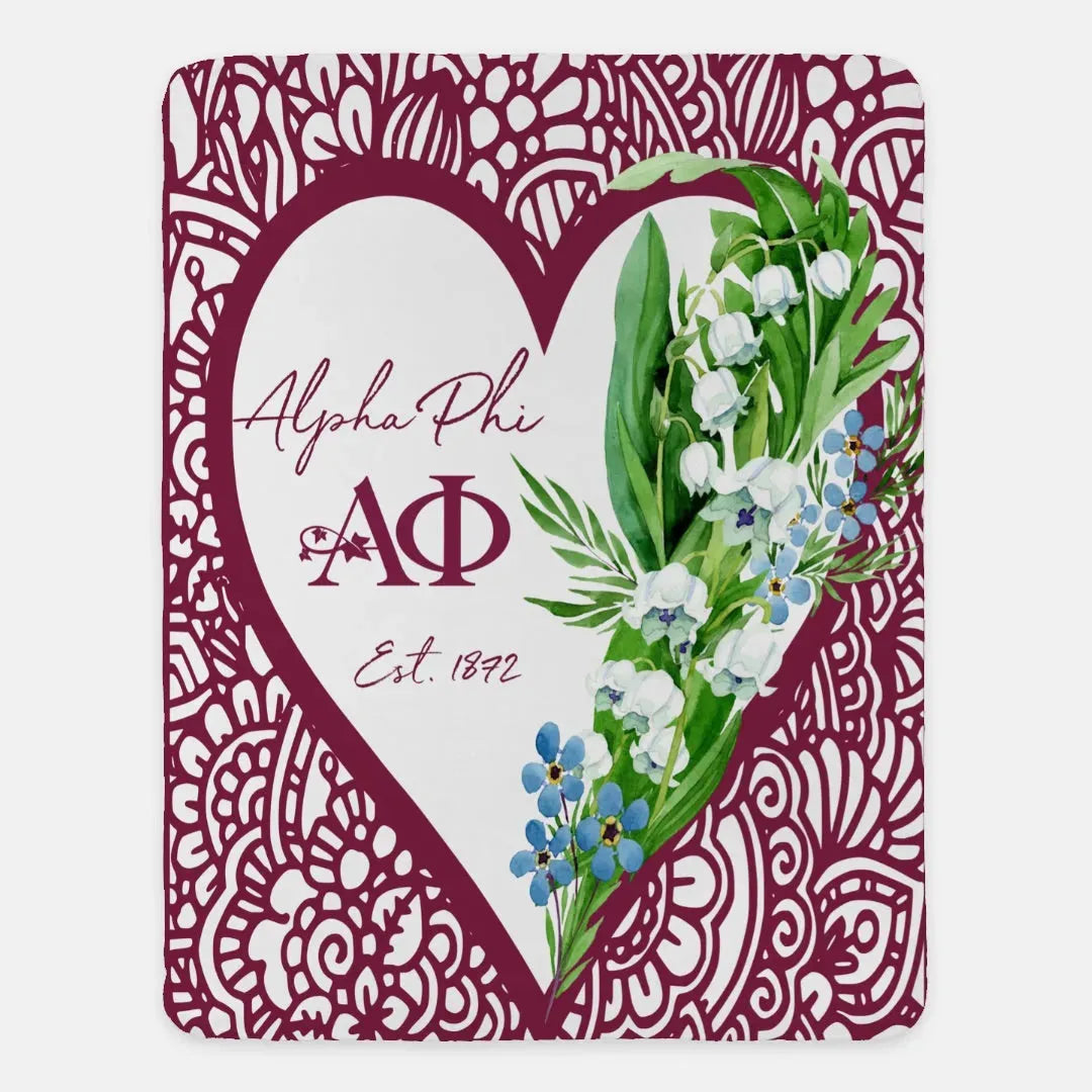 Alpha Phi XL 60x80 Sherpa Throw Blanket - Lily Mandala Throw Blankets