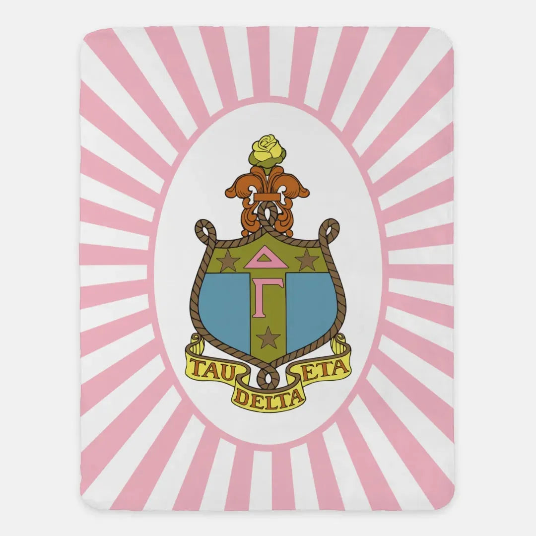 Delta Gamma XL 60x80 Sherpa Throw Blanket - Pink Starburst Crest Throw Blankets