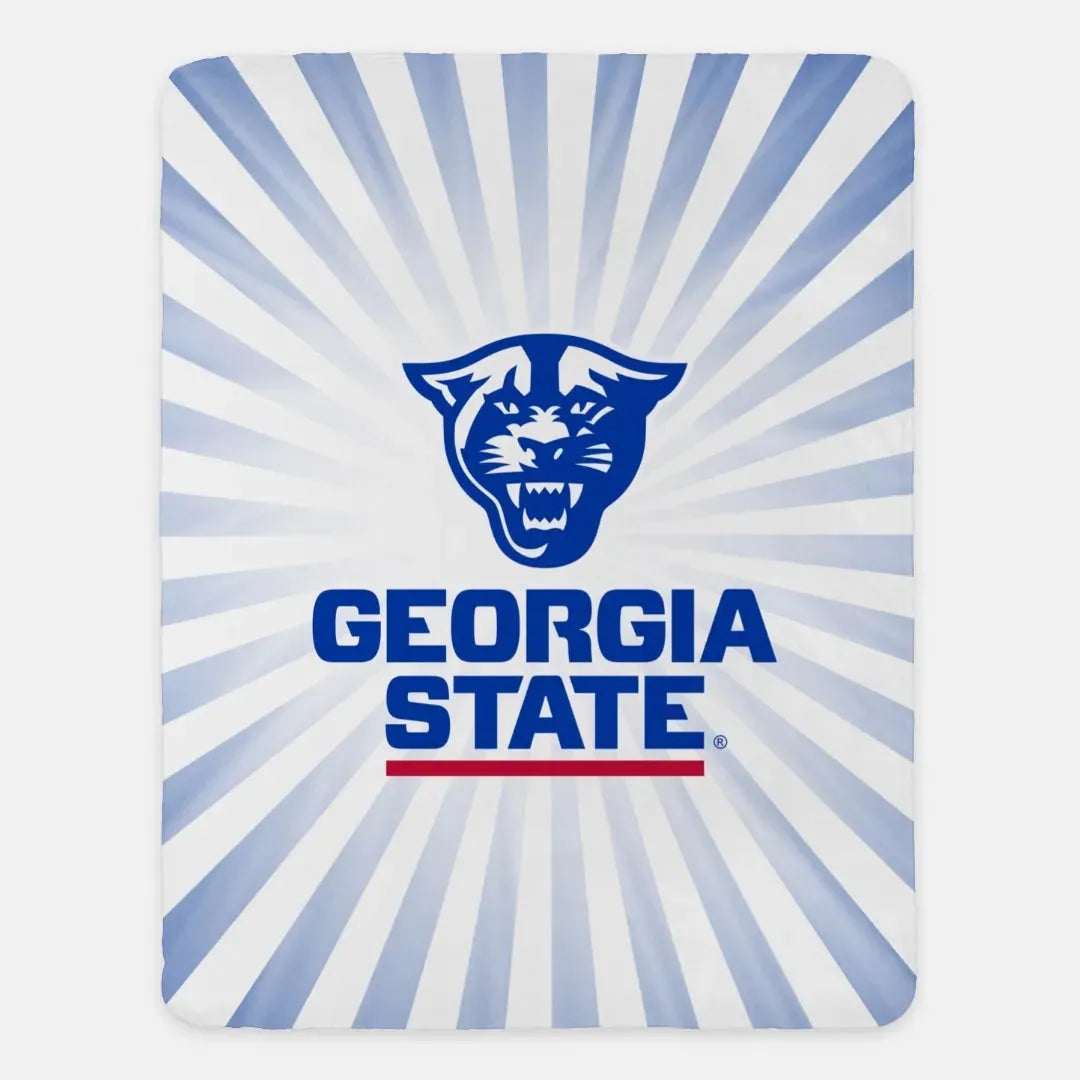 Georgia State University XL 60x80 Sherpa Blanket - Blue Starburst Throw Blankets