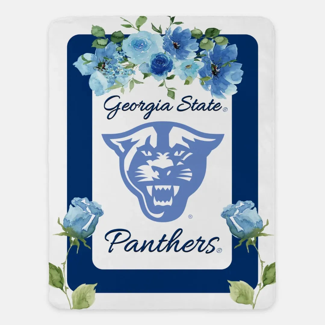 Georgia State University Blanket - Sherpa Blue Roses - 60" x 80" Throw Blankets