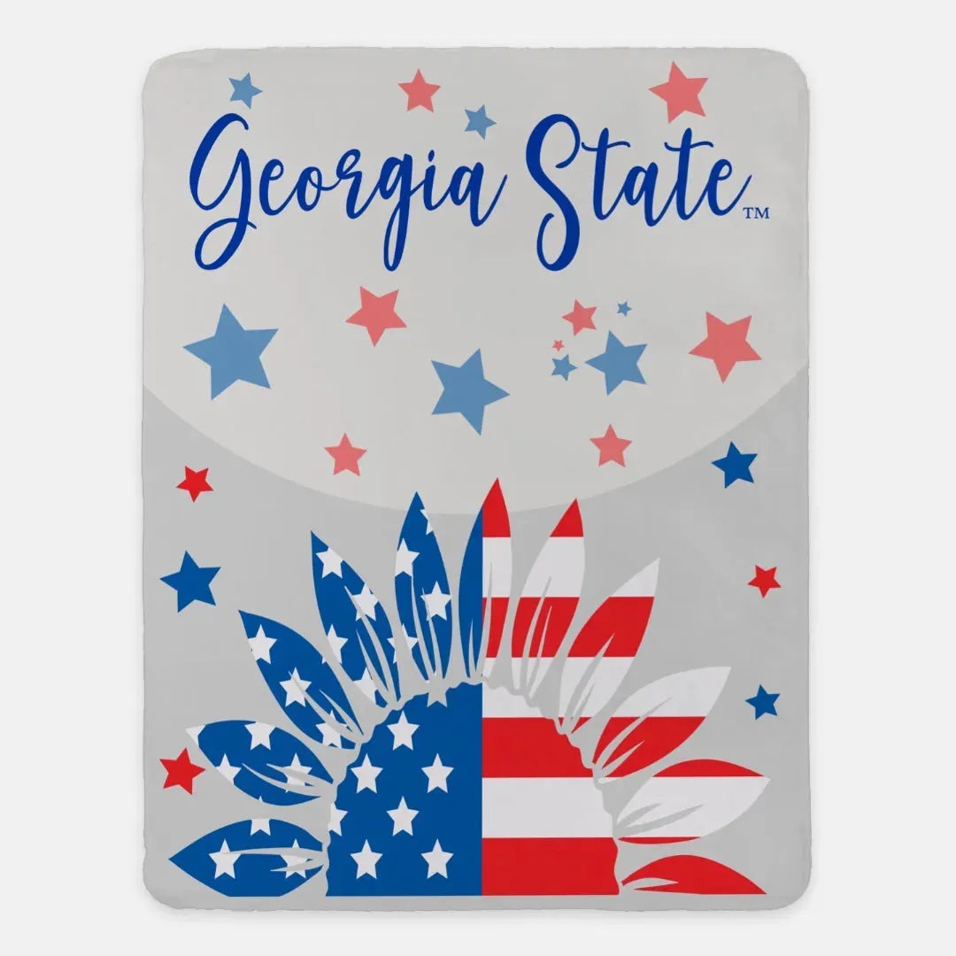 Georgia State XL 60x80 Sherpa Throw Blanket - America Sunflower Throw Blankets