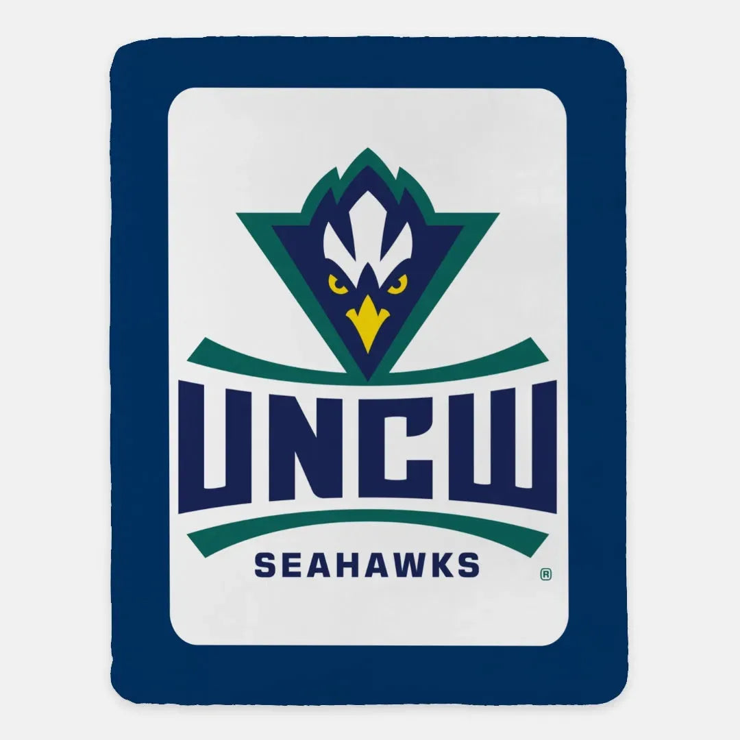 UNCW XL 60x80 Sherpa Blanket - Color Band Navy Throw Blankets