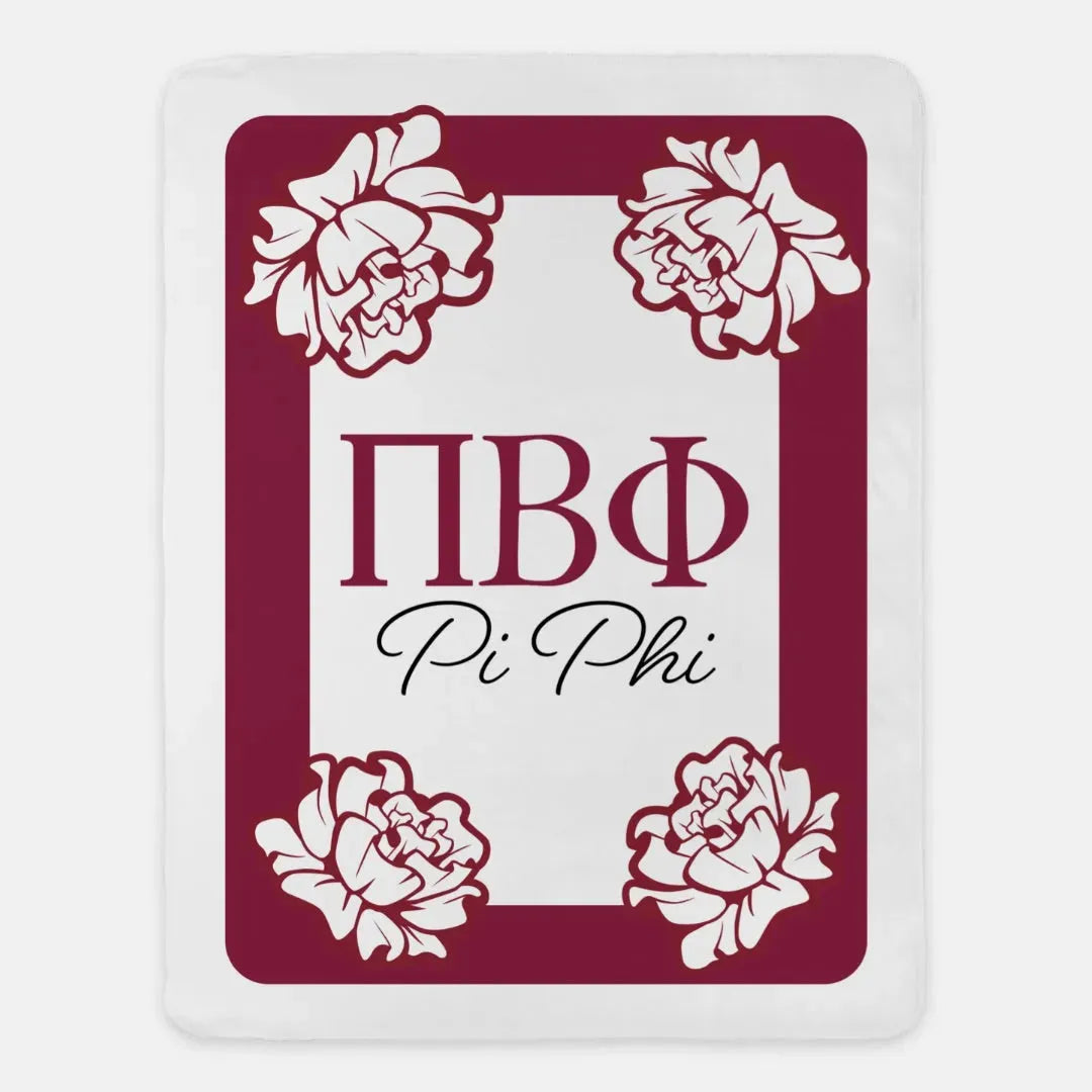 Pi Beta Phi Sherpa Blanket XL 60x80 - Carnation Frame Throw Blankets