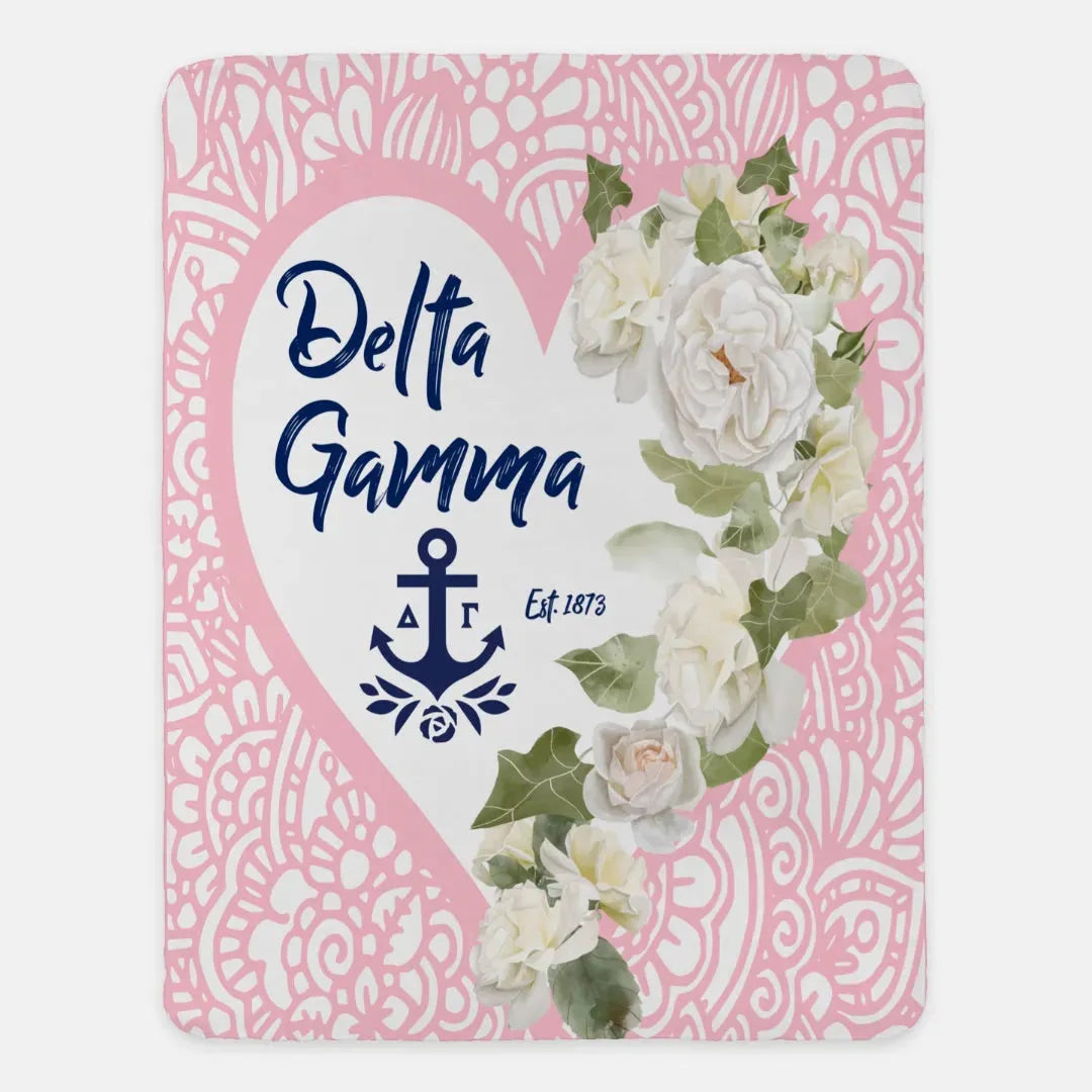 Delta Gamma XL 60x80 Sherpa Throw Blanket - Pink Mandala Heart Throw Blankets