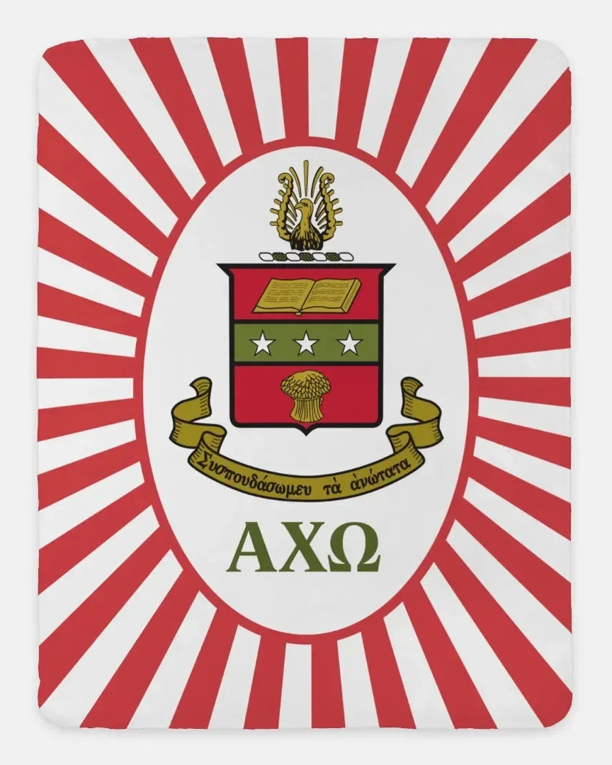 Alpha Chi Omega XL 60x80 Sherpa Throw Blanket - Coat of Arms Starburst Throw Blankets