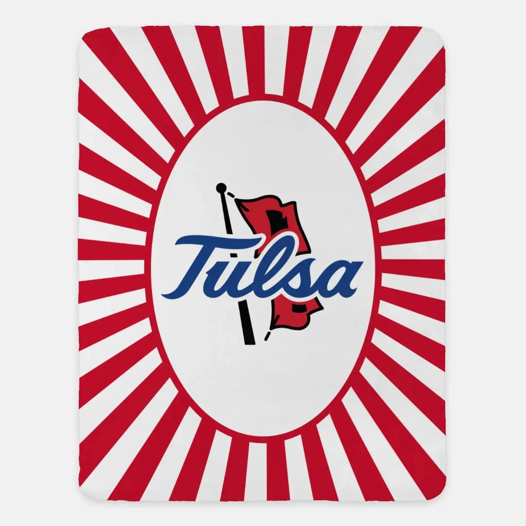 University of Tulsa XL 60x80 Sherpa Blanket - Red Starburst Throw Blankets