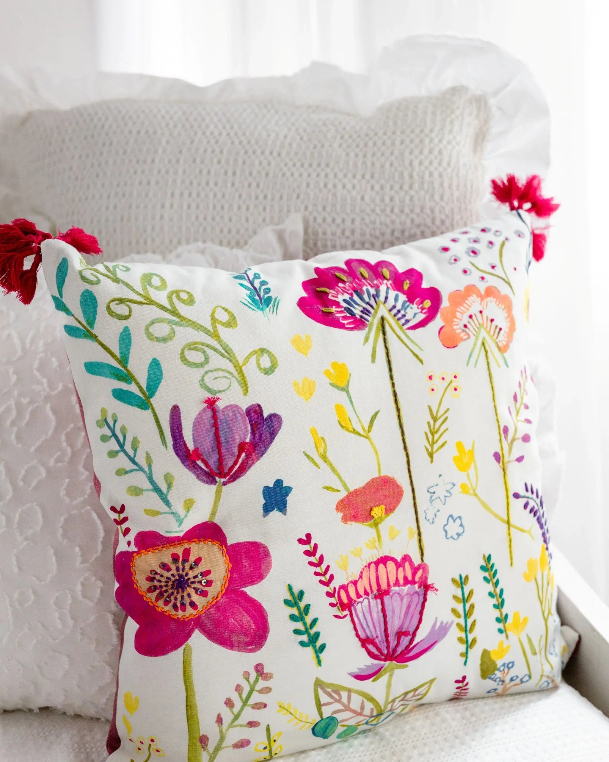 Blossom Embroidered Cushion Cover | Dorm Decor