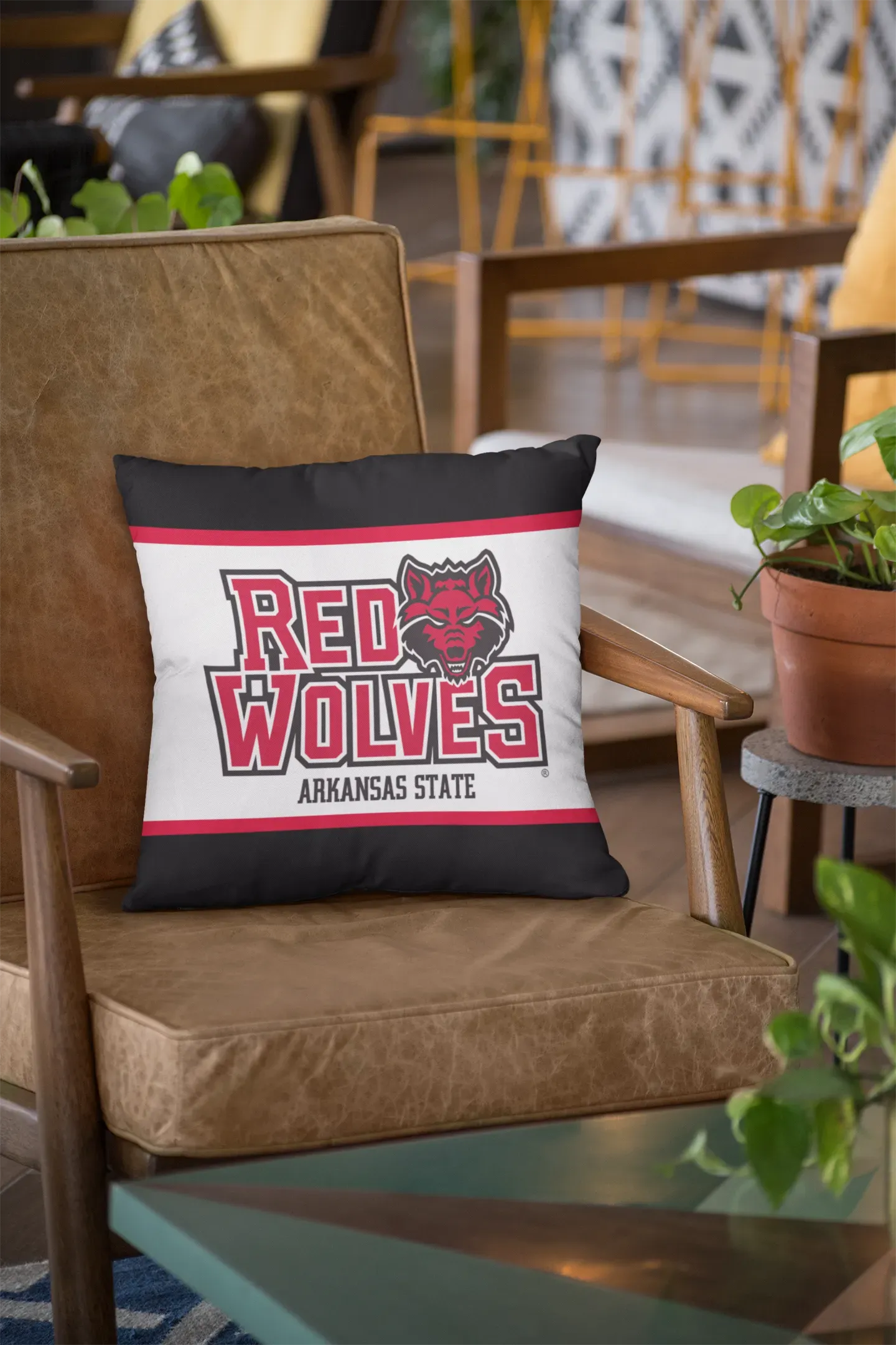 Arkansas State University 18" Red Wolves Striped Throw Pillow Cover Pillow Covers