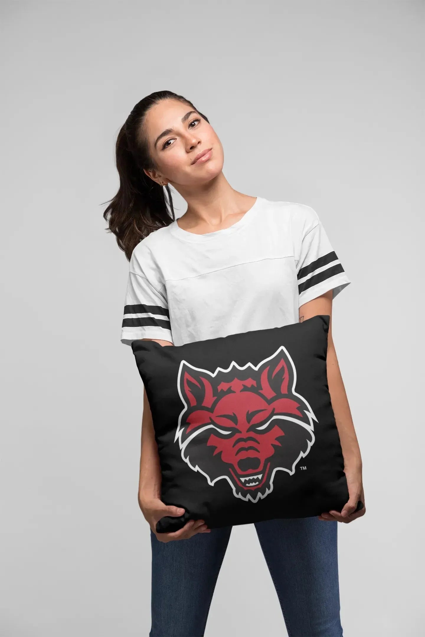 Arkansas State Pillow Cover - Black Full Color Wolf Head 18" Pillow Covers