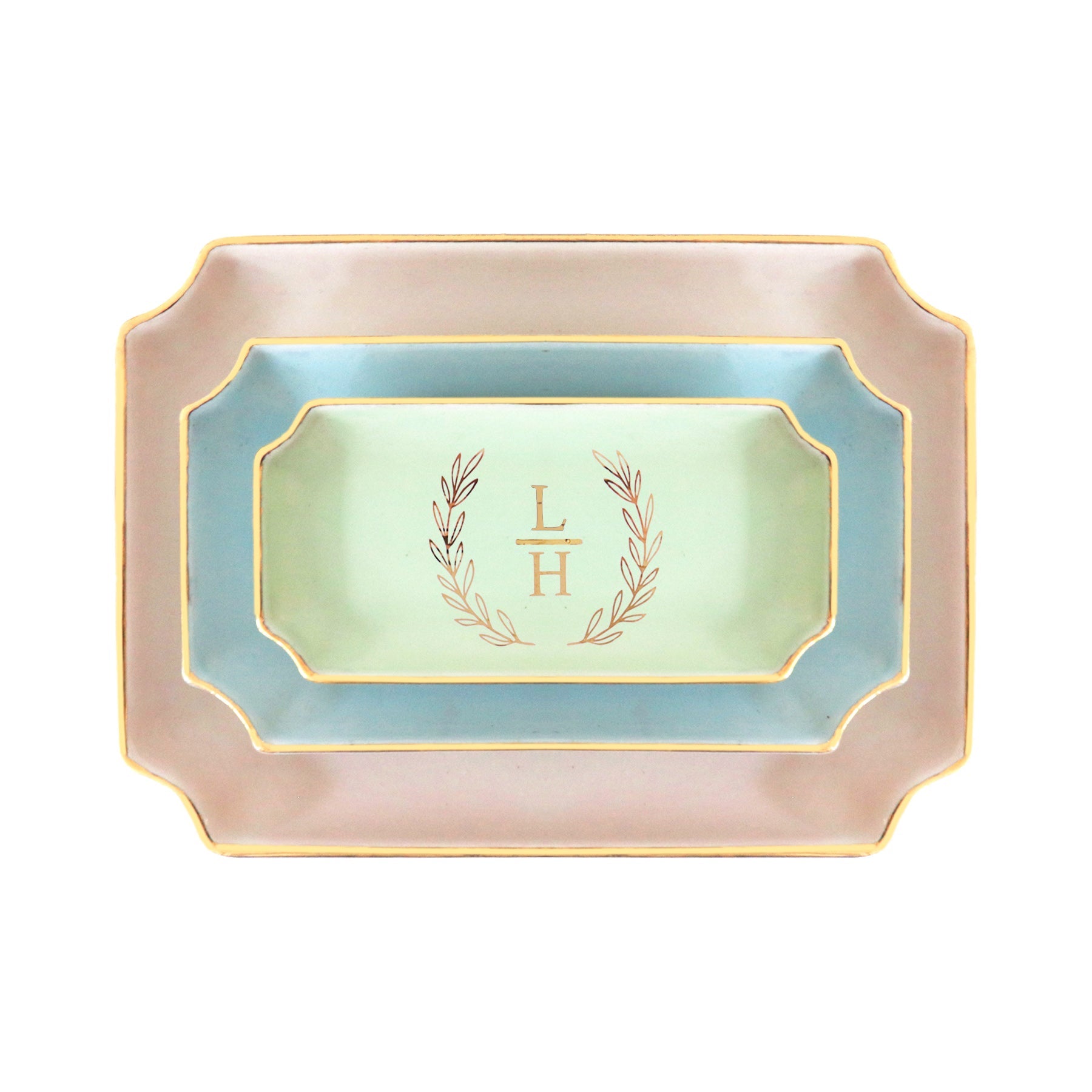 Personalized Laurel Wreath Monogram Trays with Gold Accent | Gifts