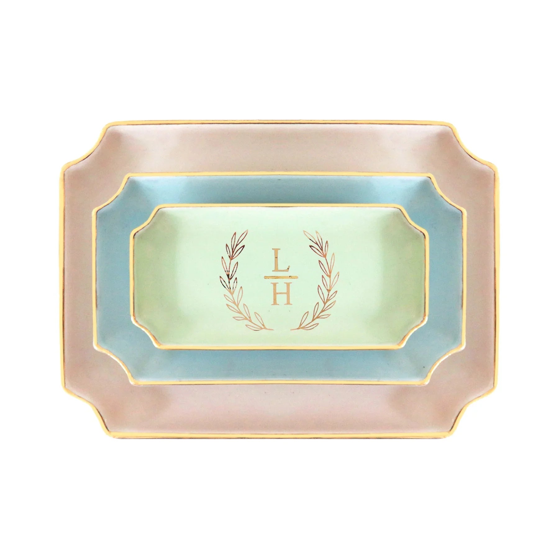 Personalized Laurel Wreath Monogram Trays with Gold Accent | Gifts