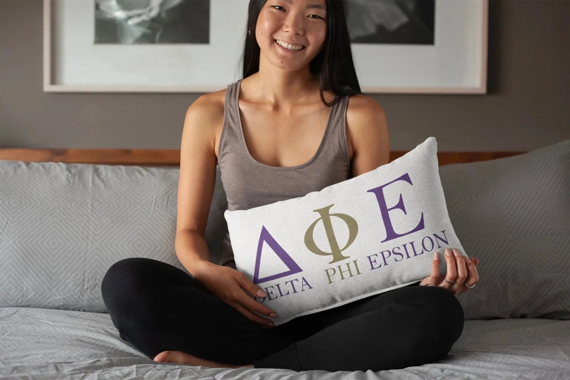 Delta Phi Epsilon Lumbar Pillow Cover - Modern Greek Letters Pillow Covers