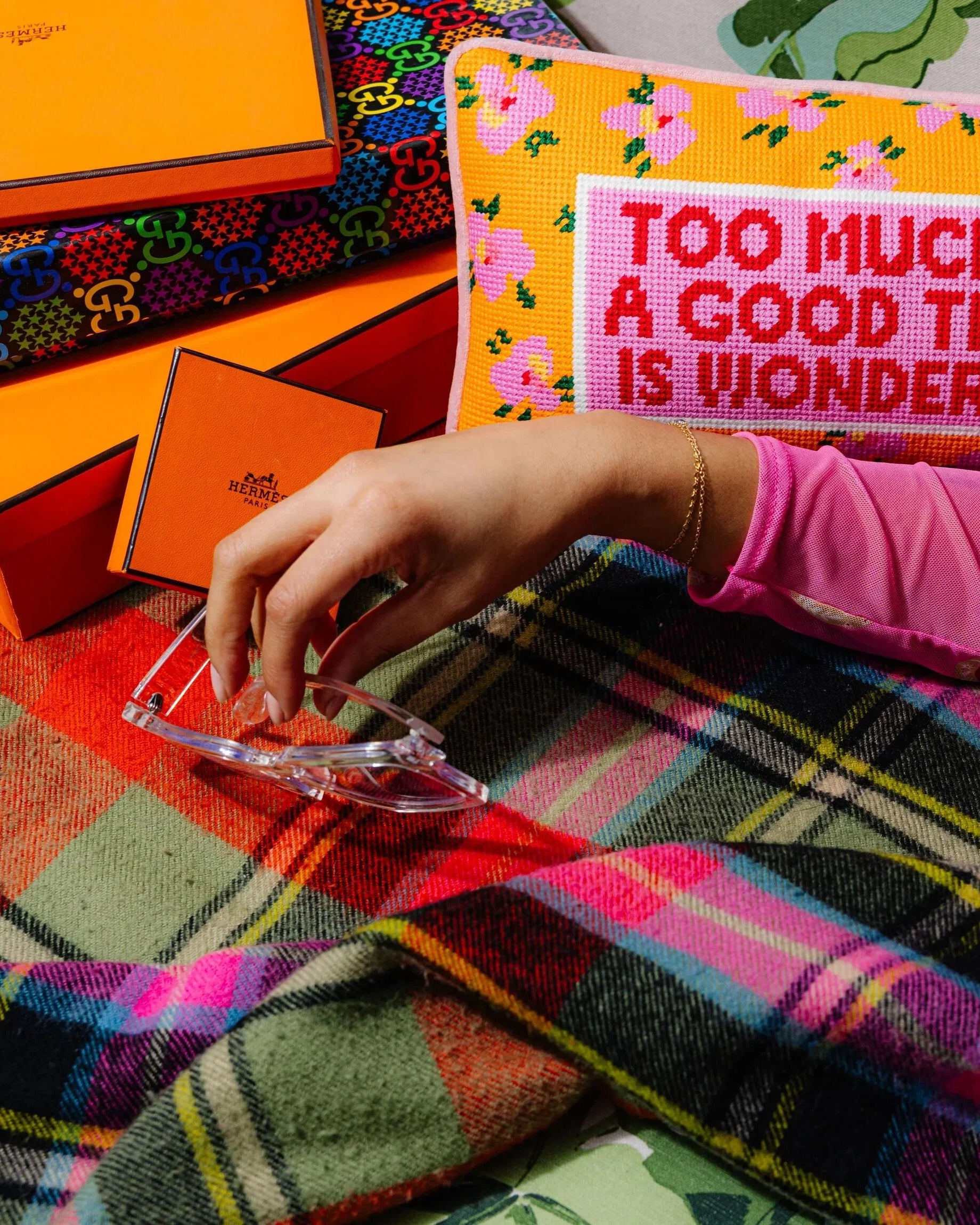 Too Much of a Good Thing Needlepoint Pillow | Dorm Decor