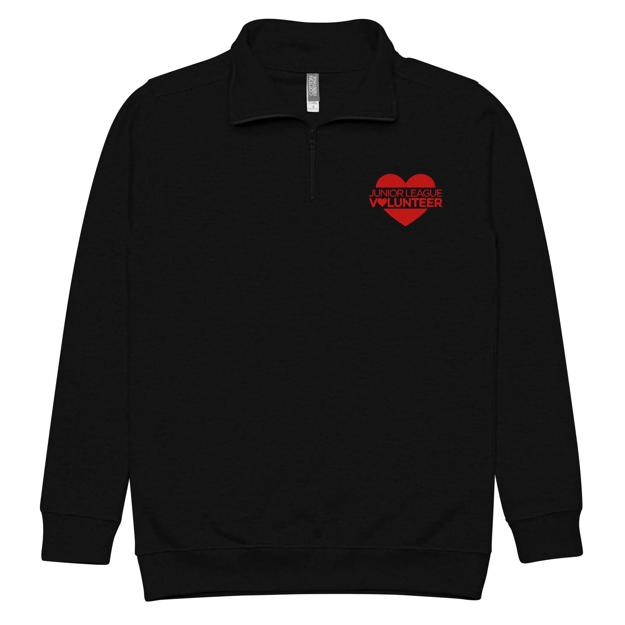 Junior League Quarter Zip Embroidered Pullover - Volunteer Heart - Black