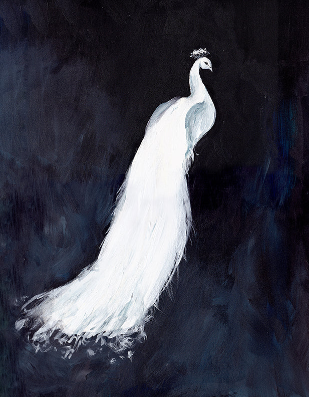 White Peacock Art Print | Black & White Statement Wall Art