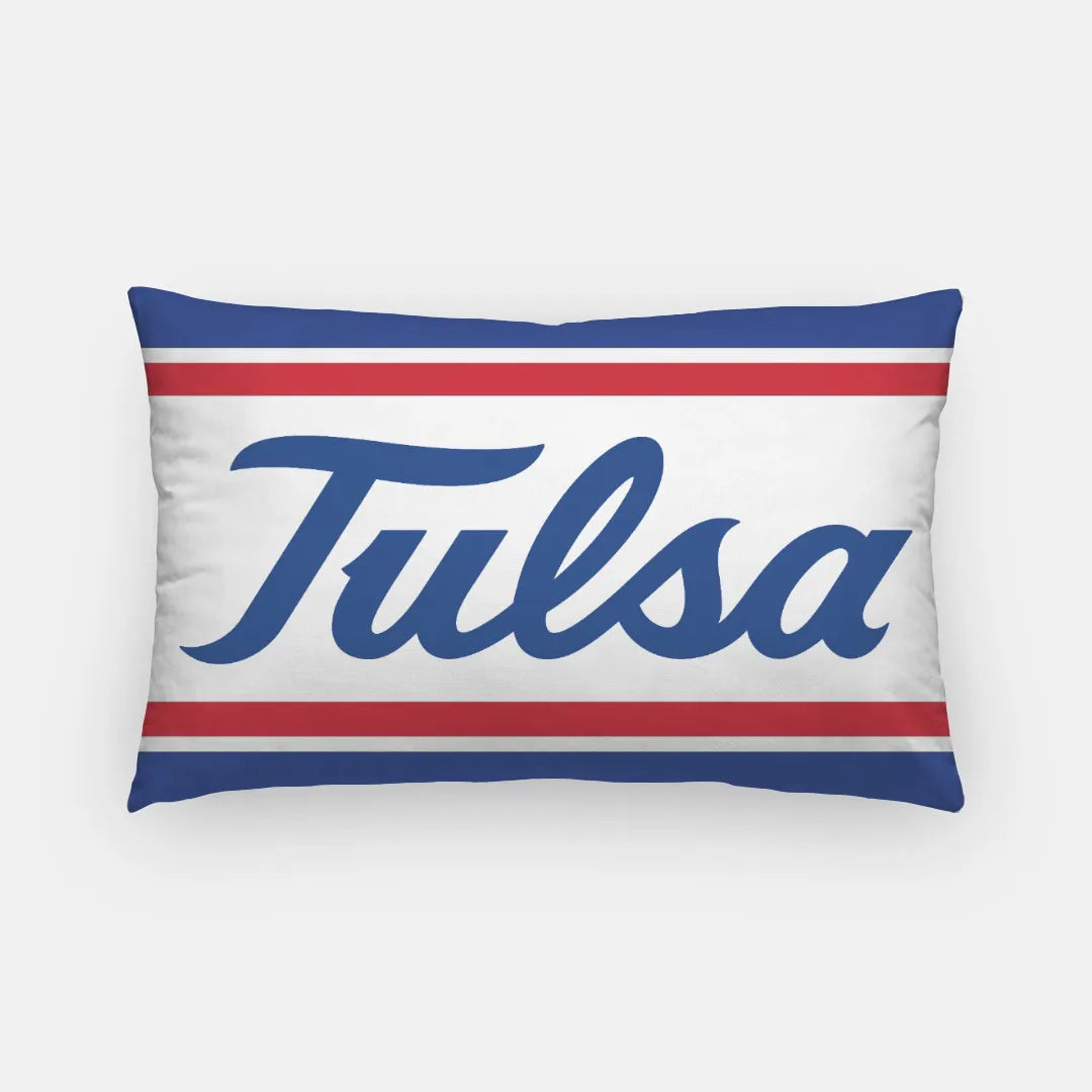 University of Tulsa Lumbar Pillow Cover - Blue Script and Stripes | Gifts and Decor | Festive Fit Home