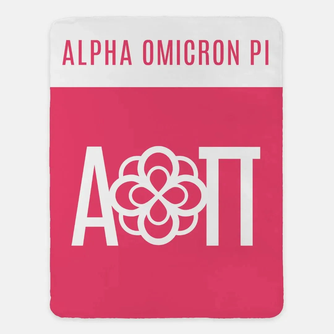 Alpha Omicron Pi XL 60x80 Sherpa Throw Blanket - Pink Wide Band Throw Blankets