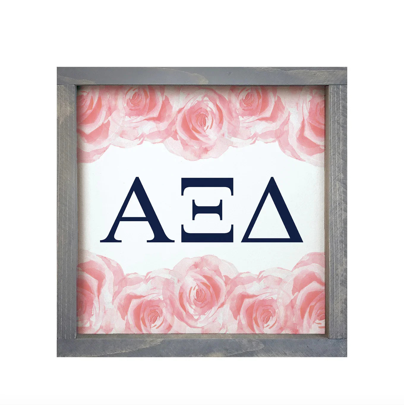 Alpha Xi Delta Wood Framed Sign - Pink Roses - 12"x12" | AXiD Gifts