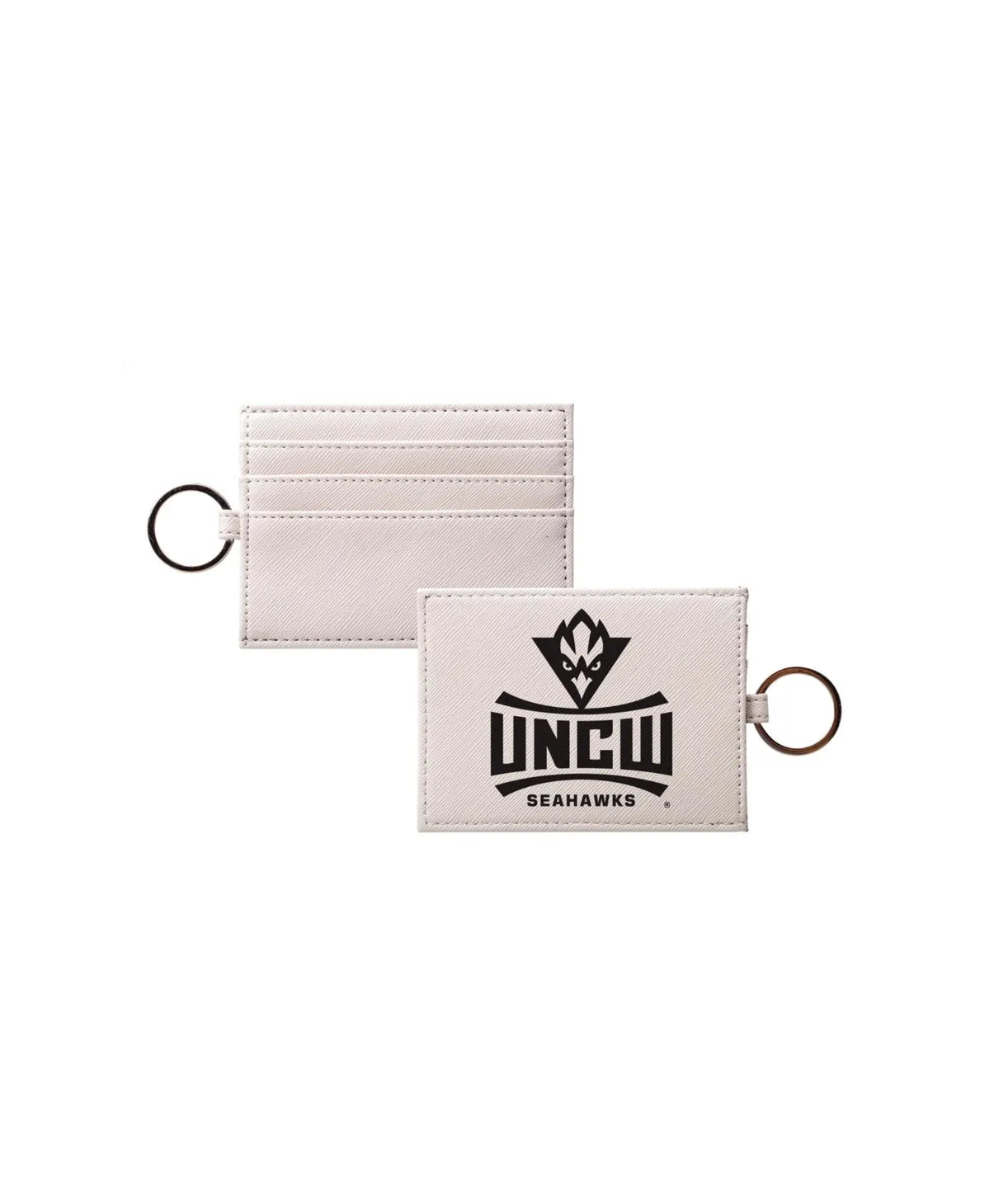 UNCW Keychain Card Holder - Vegan Leather Saffiano Finish Black Travel Wallet