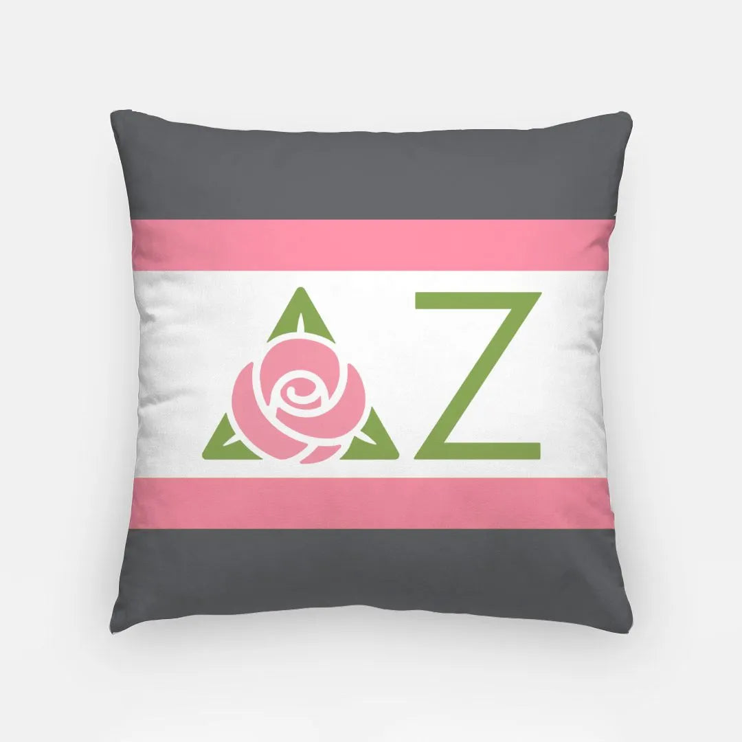 Delta Zeta Pillow Cover - Greek Letters and Stripes 18" | Custom Gifts | Official Merchandise | Festive Fit Home