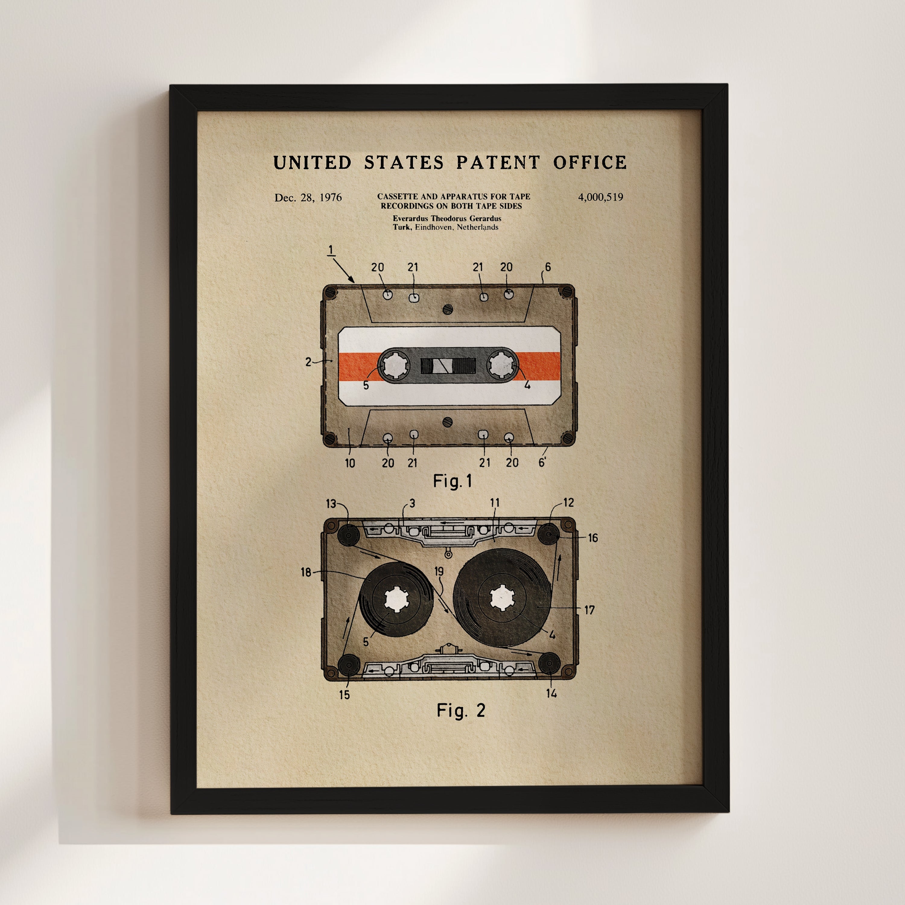 Cassette Tape Archival US Patent | Music Themed Dorm Decor | Wall Art