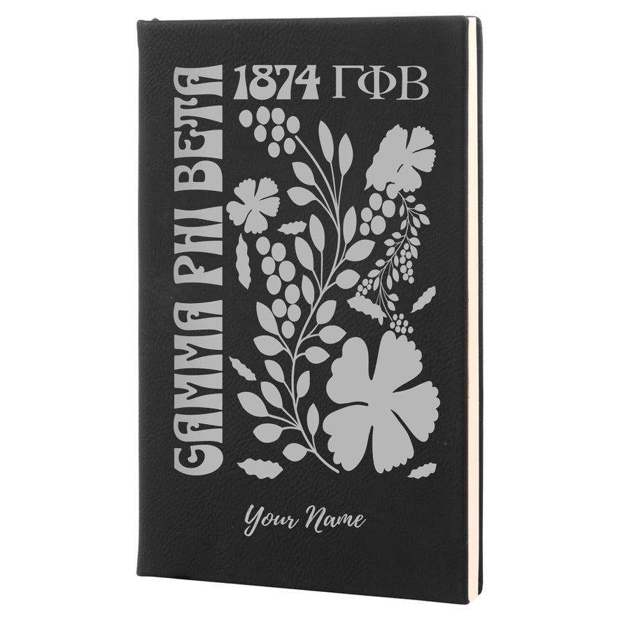 Gamma Phi Beta Personalized Leatherette Notebook Journal - Retro Floral