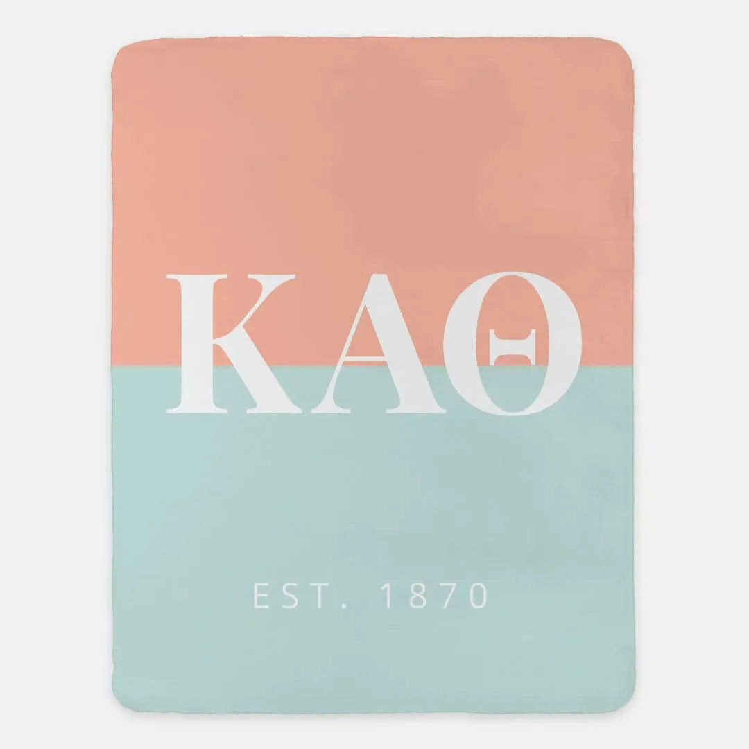 Kappa Alpha Theta XL 60x80 Sherpa Throw Blanket - Pink Blue Color Block Throw Blankets