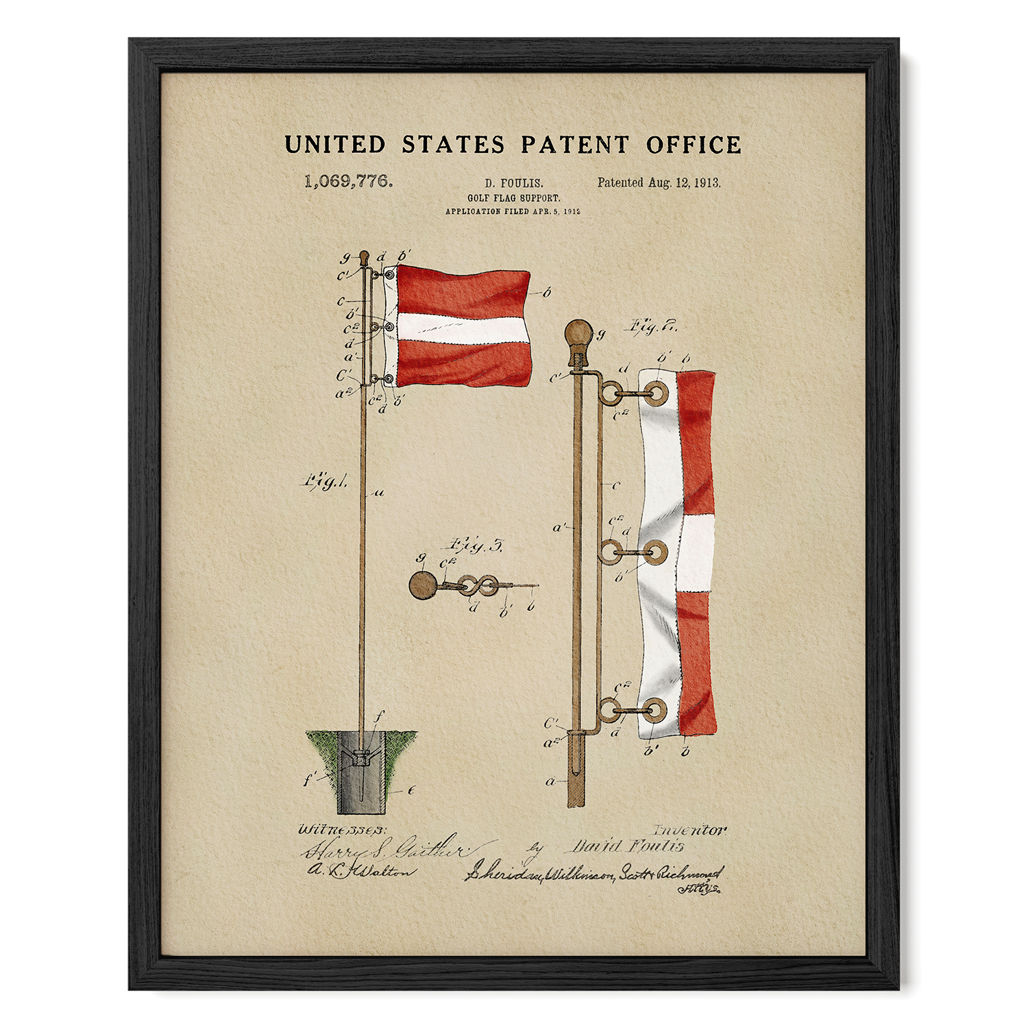 Golf Flag US Patent Art Print | Sports Themed Dorm Decor | Wall Art | Campus Greek Fit