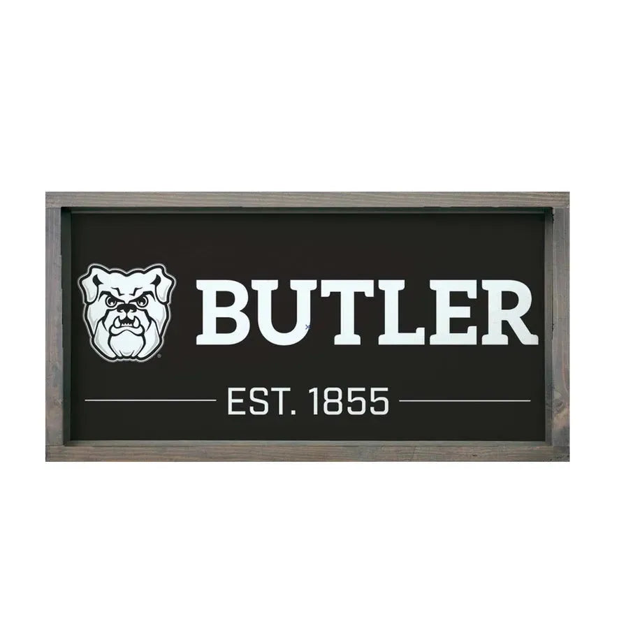 Butler University Wood Framed Sign 12x24 Black Weathered Gray Wall Art & Signs