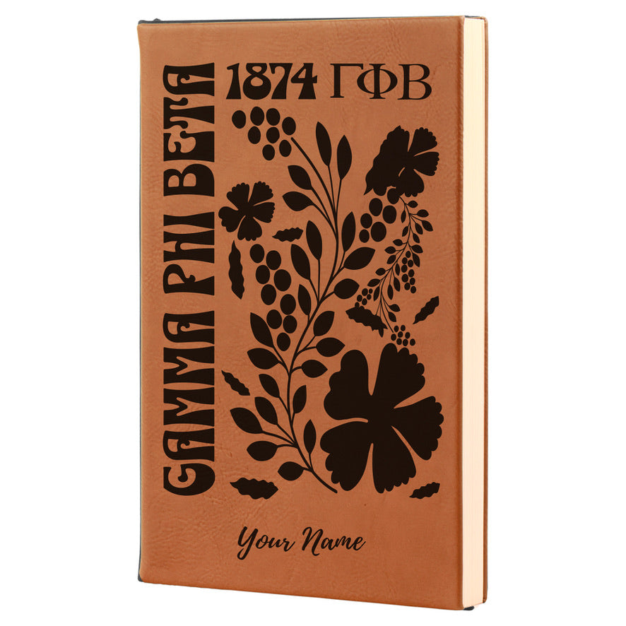 Gamma Phi Beta Personalized Leatherette Notebook Journal - Retro Floral