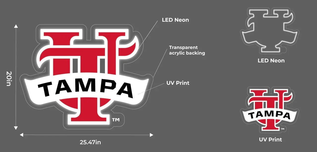 University of Tampa LED UV Print Neon Sign w/ Dimmer - 20" Neon Signs