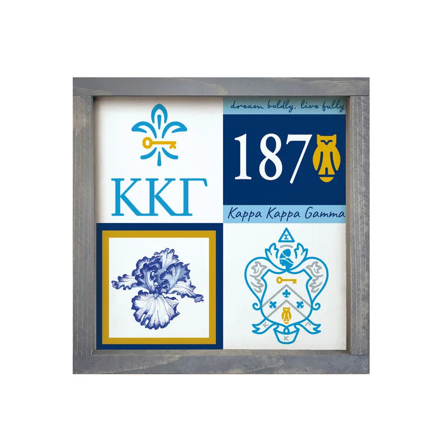 Kappa Kappa Gamma 12x12 Wood Framed Sign - Color Block Weathered Gray Wall Art & Signs