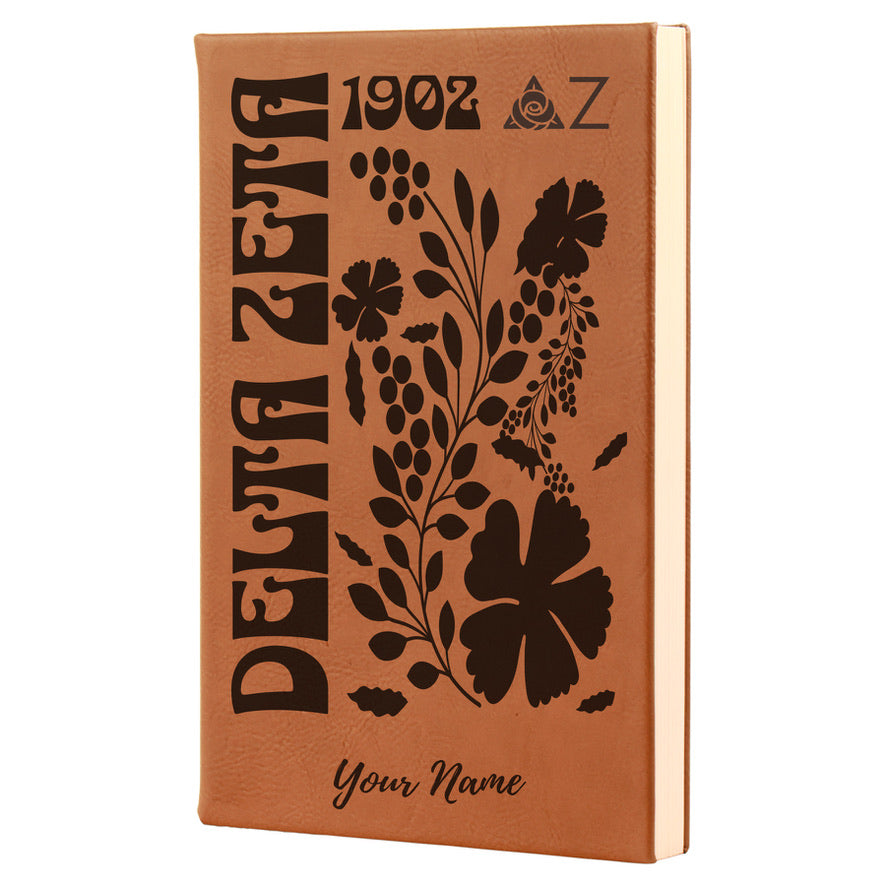 Delta Zeta Personalized Leatherette Notebook - Retro Floral | DZ
