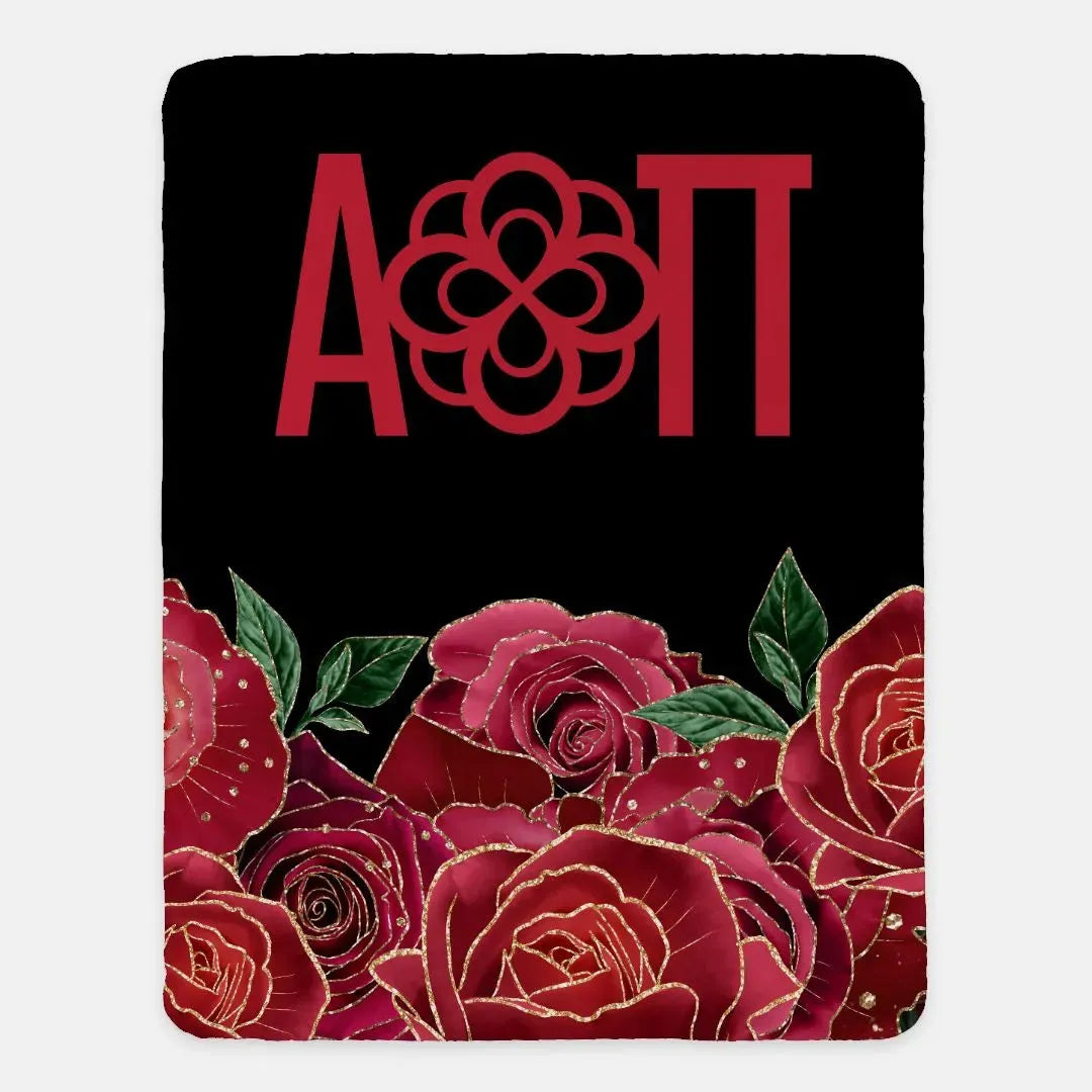 Alpha O XL 60x80 Sherpa Throw Blanket - Glam Roses Throw Blankets
