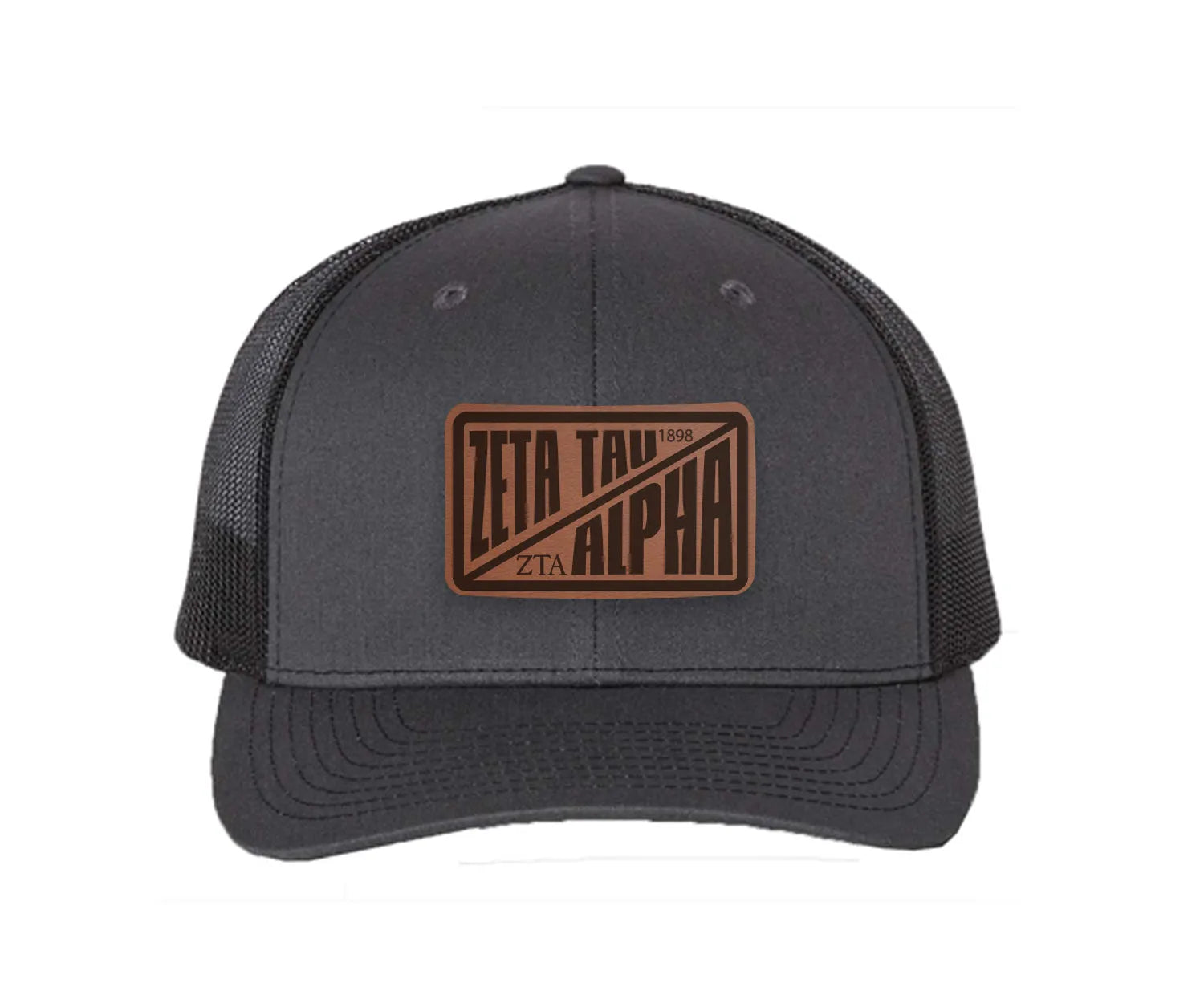 Zeta Tau Alpha Richardson 112 Leatherette Patch Trucker Hat - Divide Charcoal Black Trucker Hat