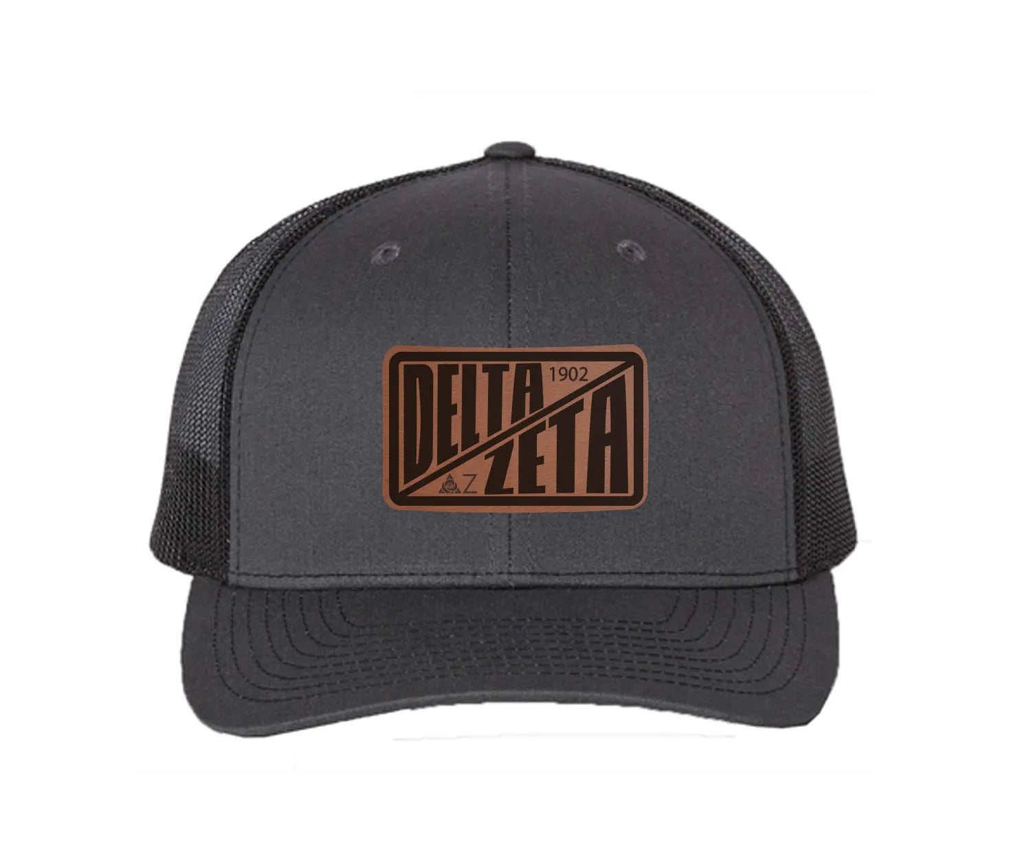 Delta Zeta Richardson 112 Leatherette Patch Trucker Hat - Divide Charcoal Black Trucker Hat