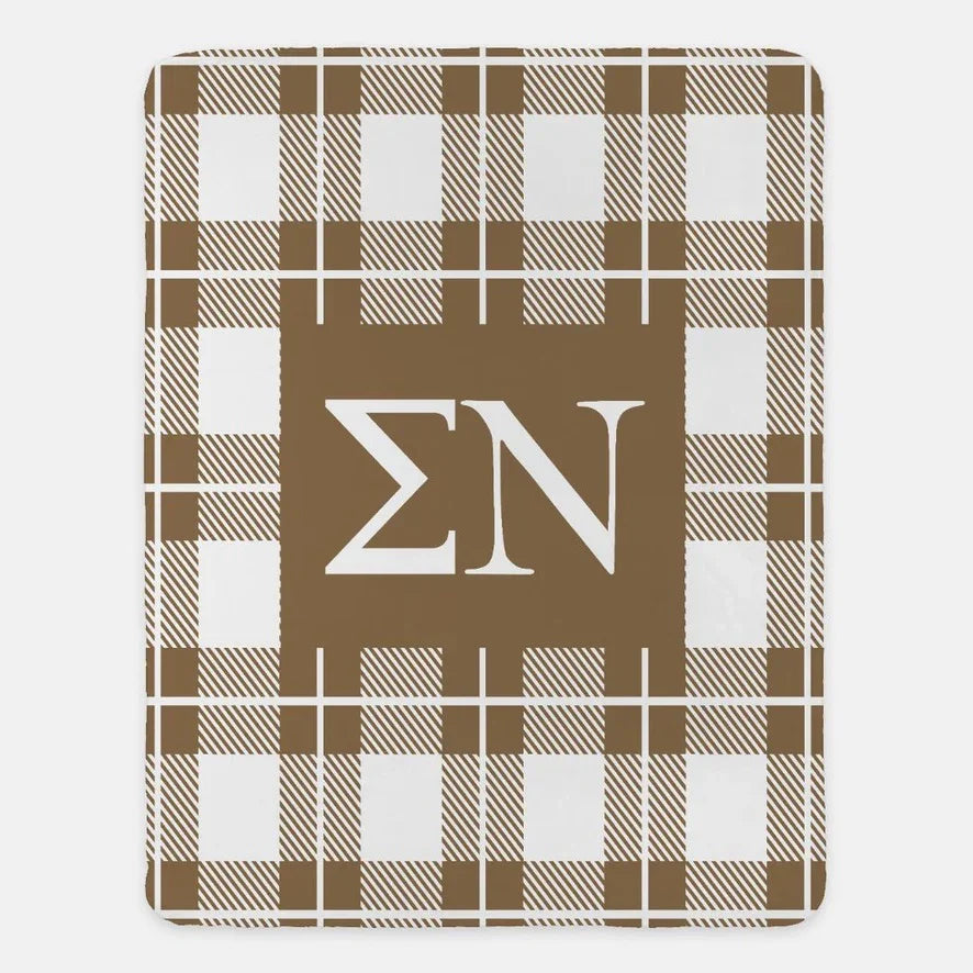 Sigma Nu XL 60x80 Sherpa Throw Blanket - Plaid Brown Throw Blankets