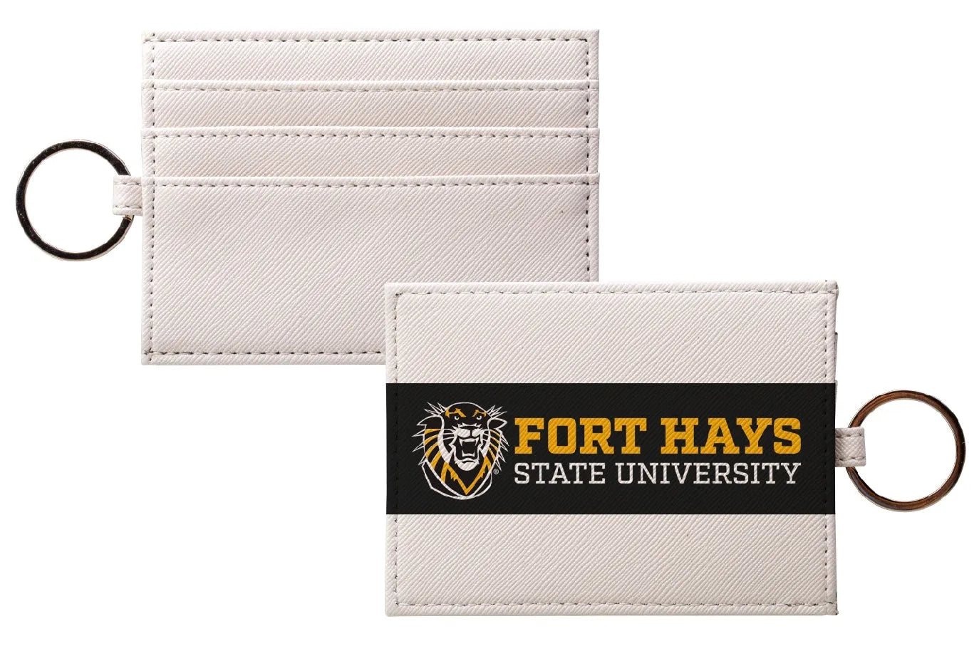 Fort Hays State University Vegan Saffiano Leather Keychain Cardholder - Modern Stripe Classic Travel Wallet