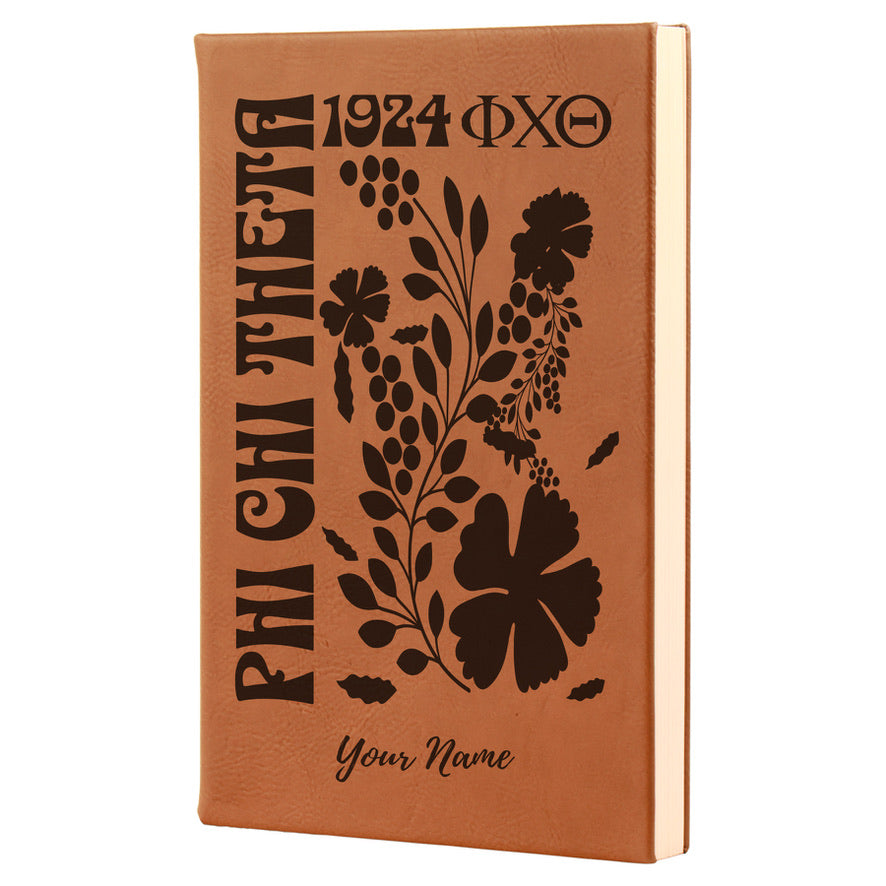 Phi Chi Theta Personalized Leatherette Notebook Journal - Retro Floral