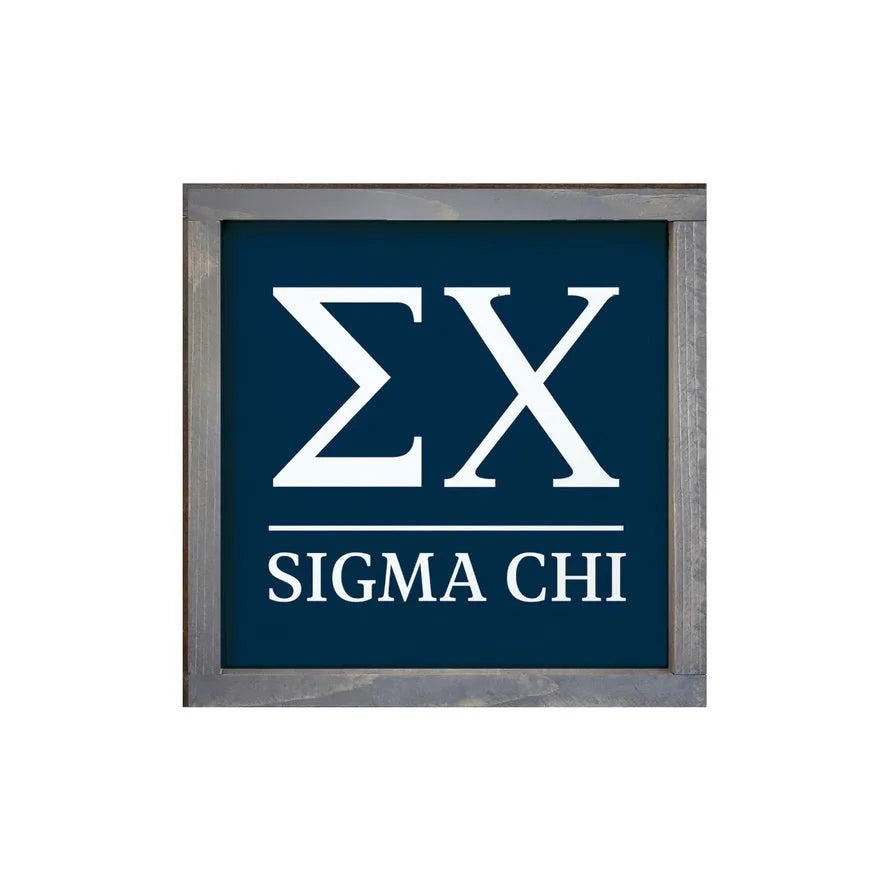 Sigma Chi 12x12 Traditional Wood Framed Sign Deep Blue White Weathered Gray Wall Art & Signs