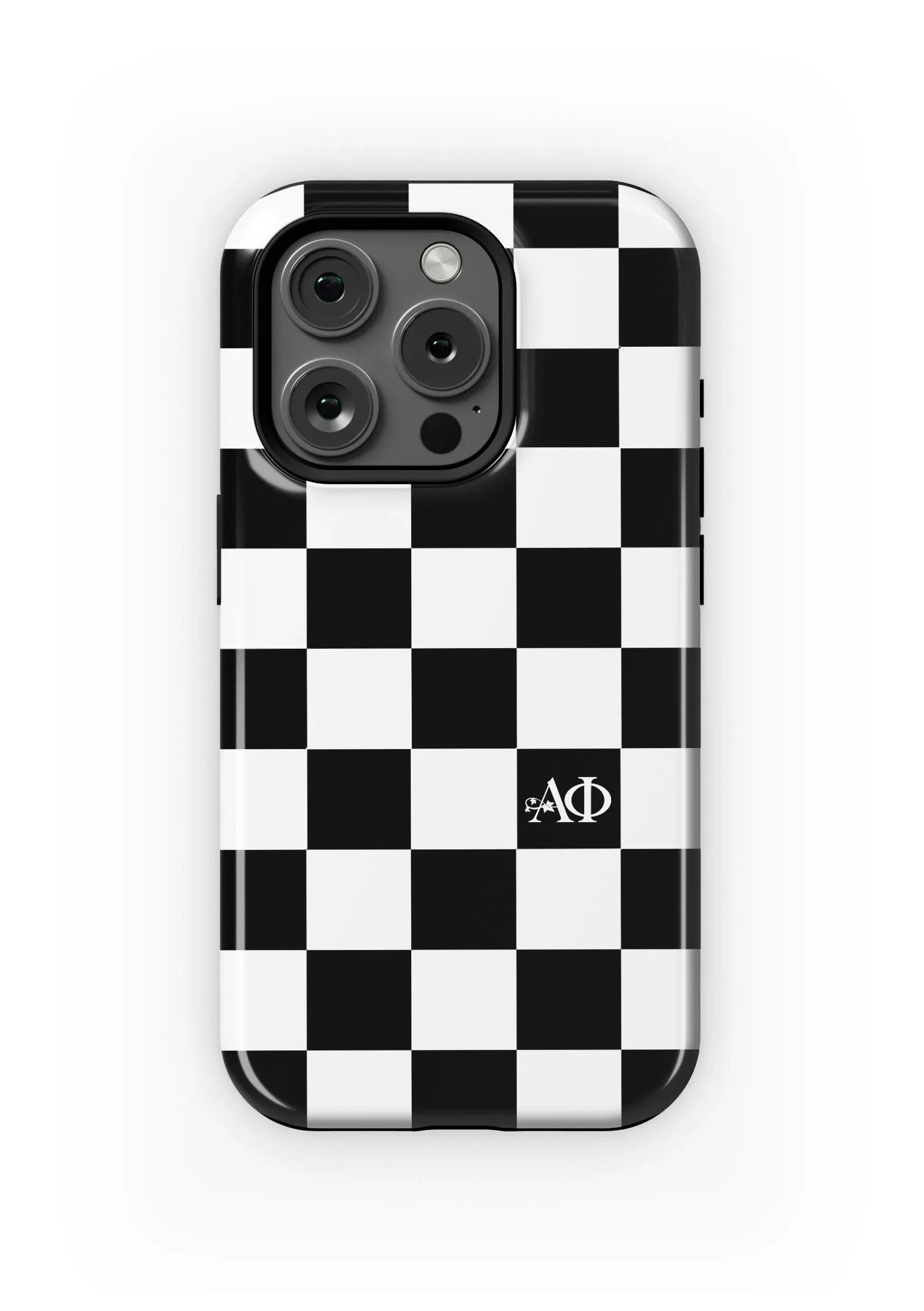 Alpha Phi iPhone 16, 15, 14 Mobile Phone Case - Black Check Gloss Mobile Phone Cases