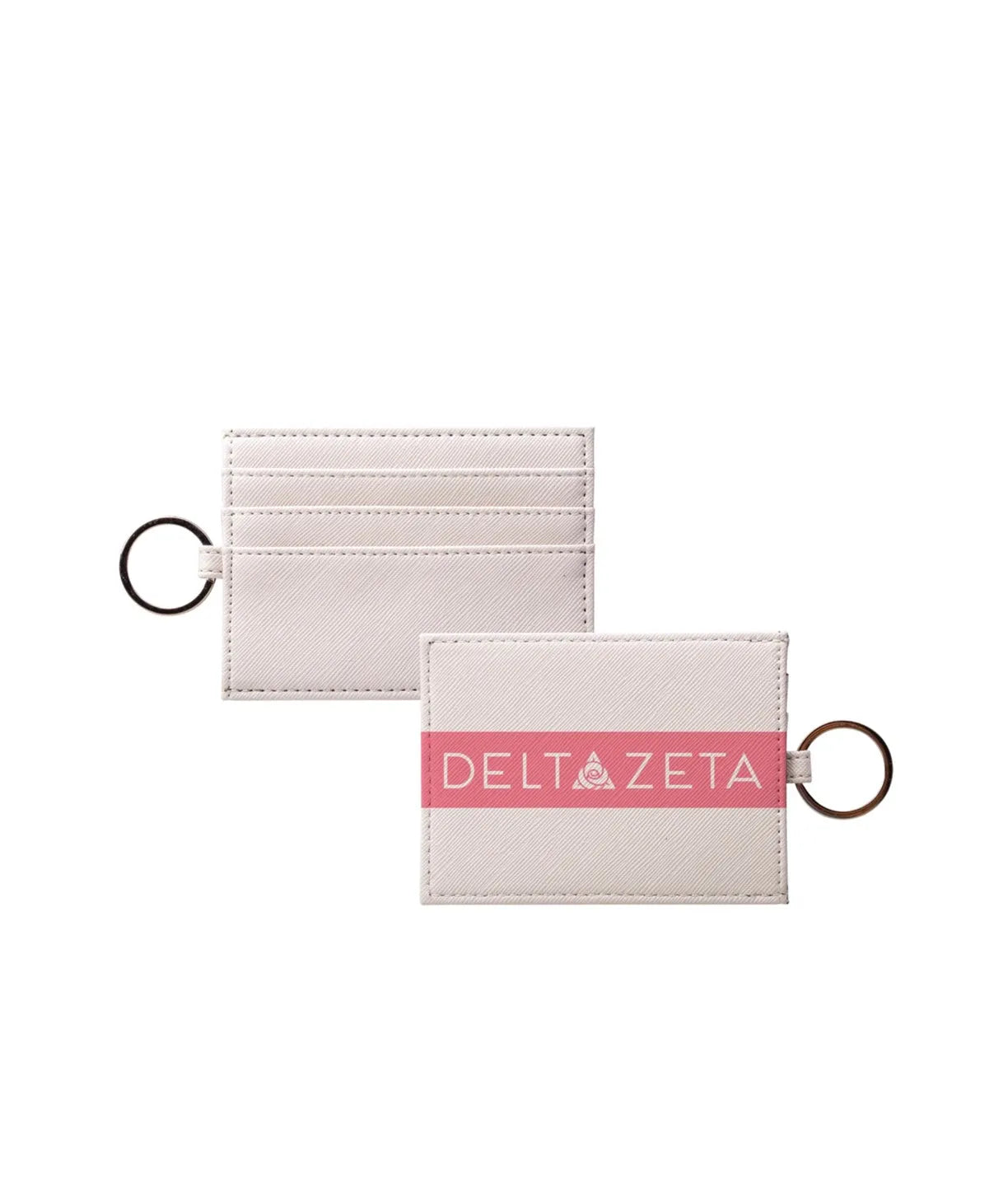 Delta Zeta Keychain Vegan Saffiano Leather Card Holder - Modern Stripe Pink Travel Wallet