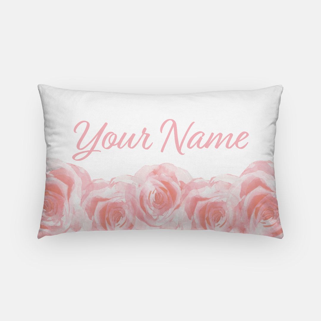 Personalized Pink Roses Lumbar Pillow Cover | College Dorm Decor